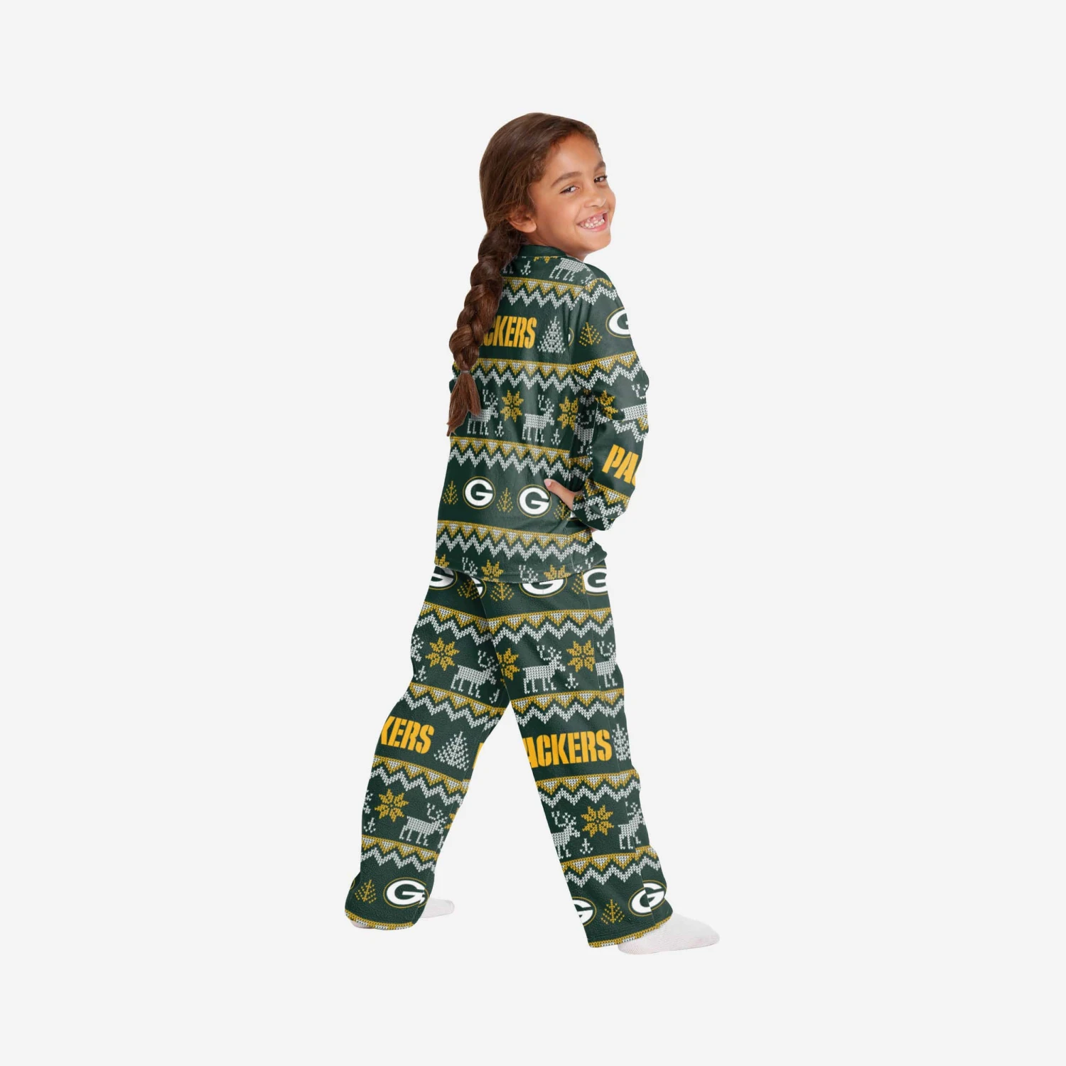 FOCO Green Bay Packers Youth Ugly Pattern Family Holiday Pajamas 2 FOCO Green Bay Packers Youth Ugly Pattern Family Holiday Pajamas - Image 2