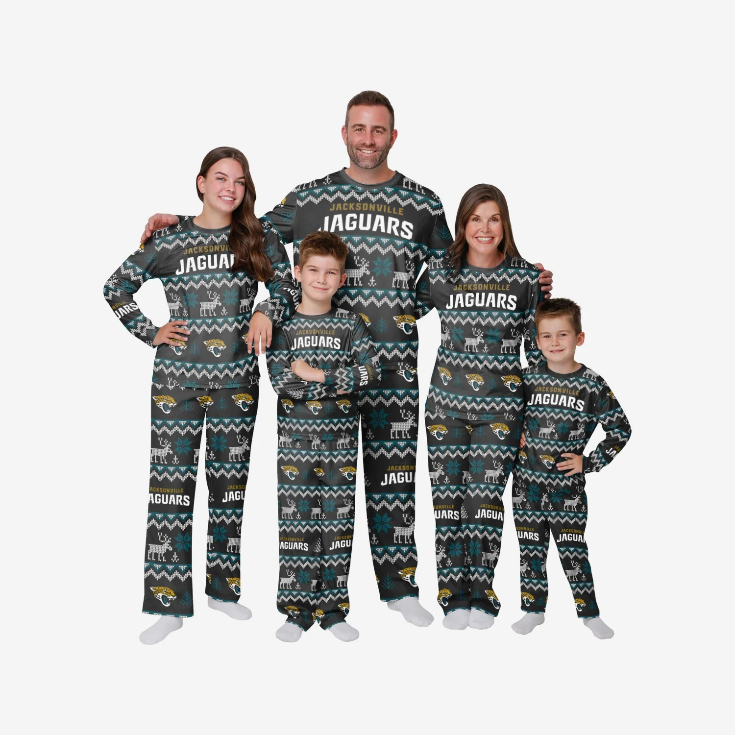 FOCO Jacksonville Jaguars Youth Ugly Pattern Family Holiday Pajamas 3 FOCO Jacksonville Jaguars Youth Ugly Pattern Family Holiday Pajamas - Image 3