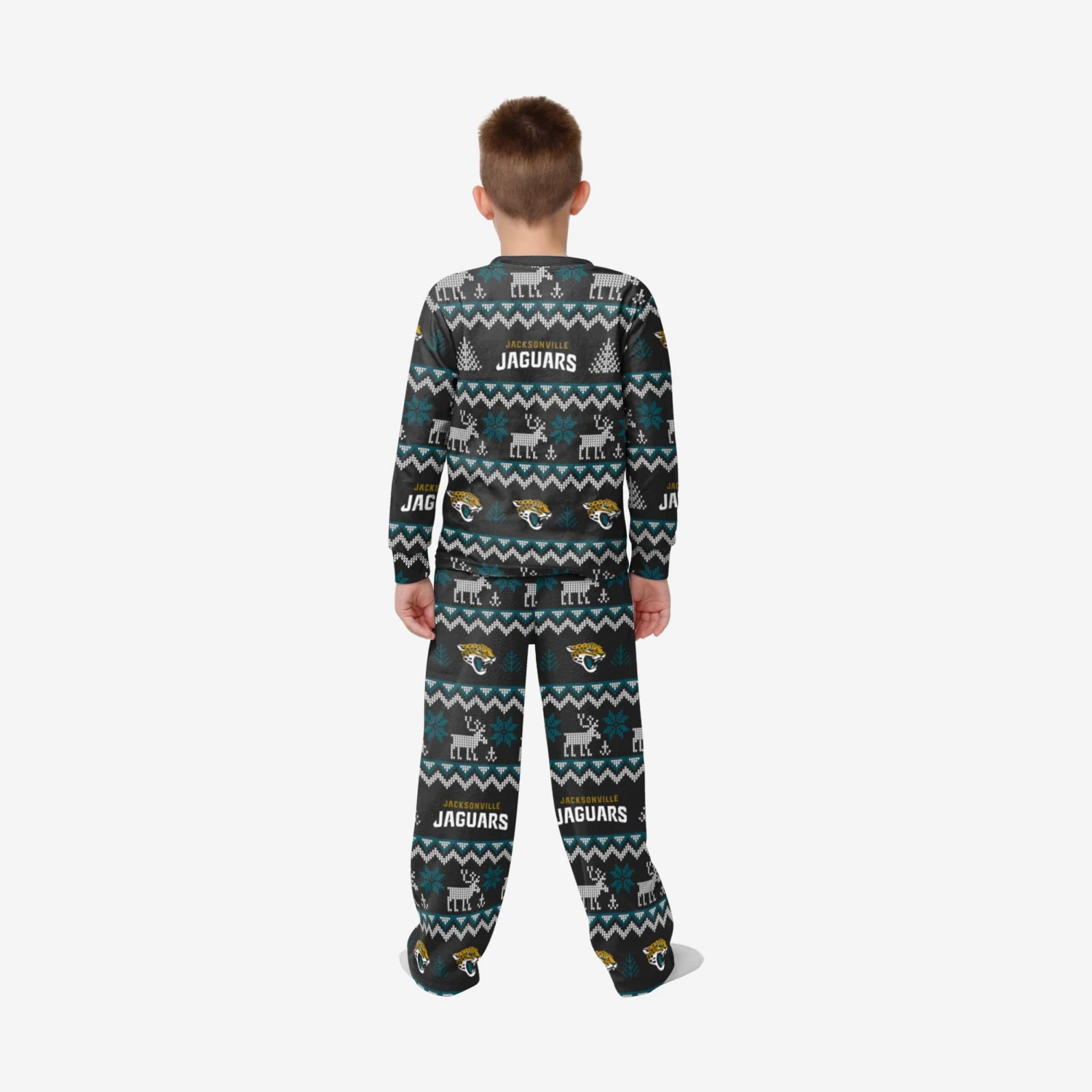 FOCO Jacksonville Jaguars Youth Ugly Pattern Family Holiday Pajamas 2 FOCO Jacksonville Jaguars Youth Ugly Pattern Family Holiday Pajamas - Image 2