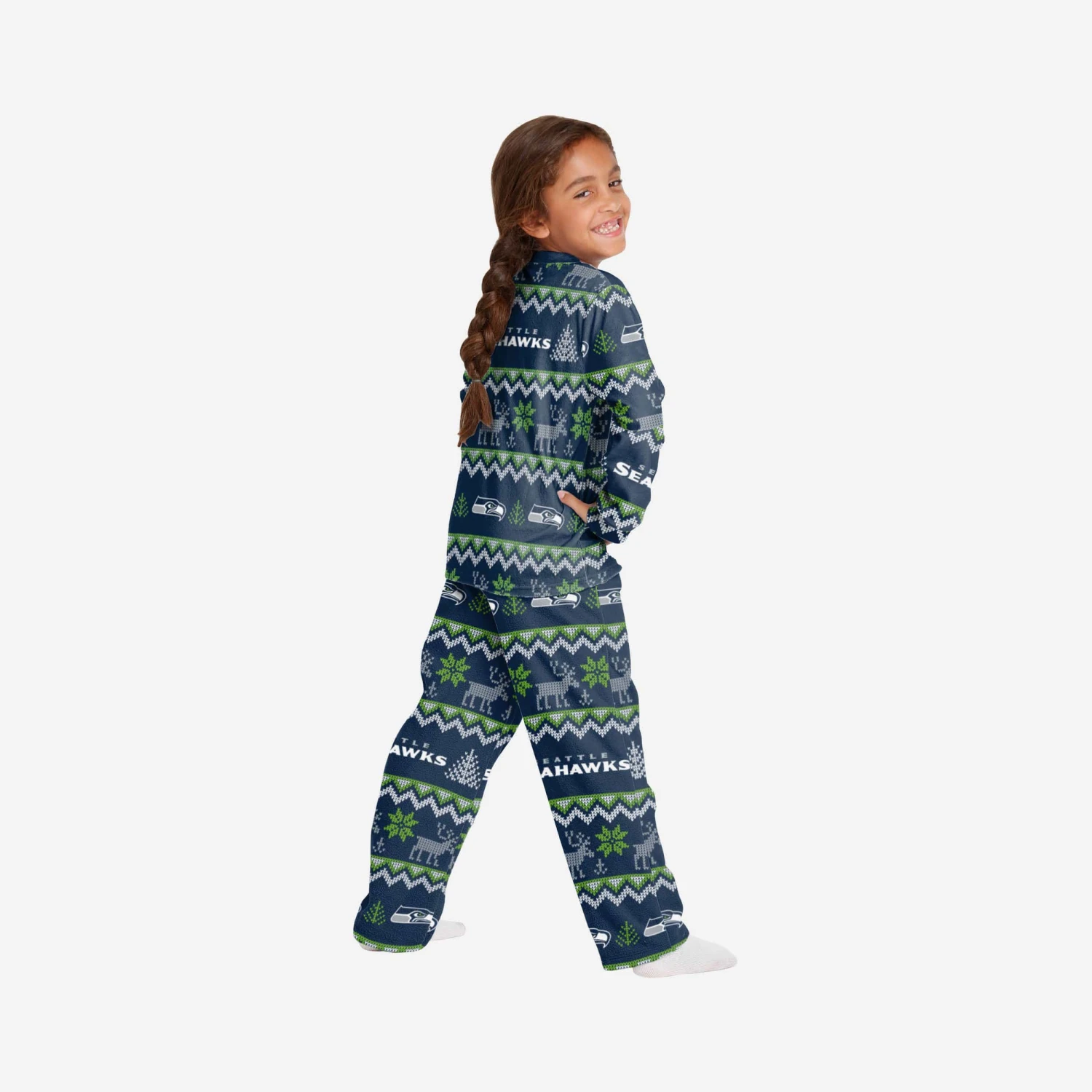 FOCO Seattle Seahawks Youth Ugly Pattern Family Holiday Pajamas 2 FOCO Seattle Seahawks Youth Ugly Pattern Family Holiday Pajamas - Image 2