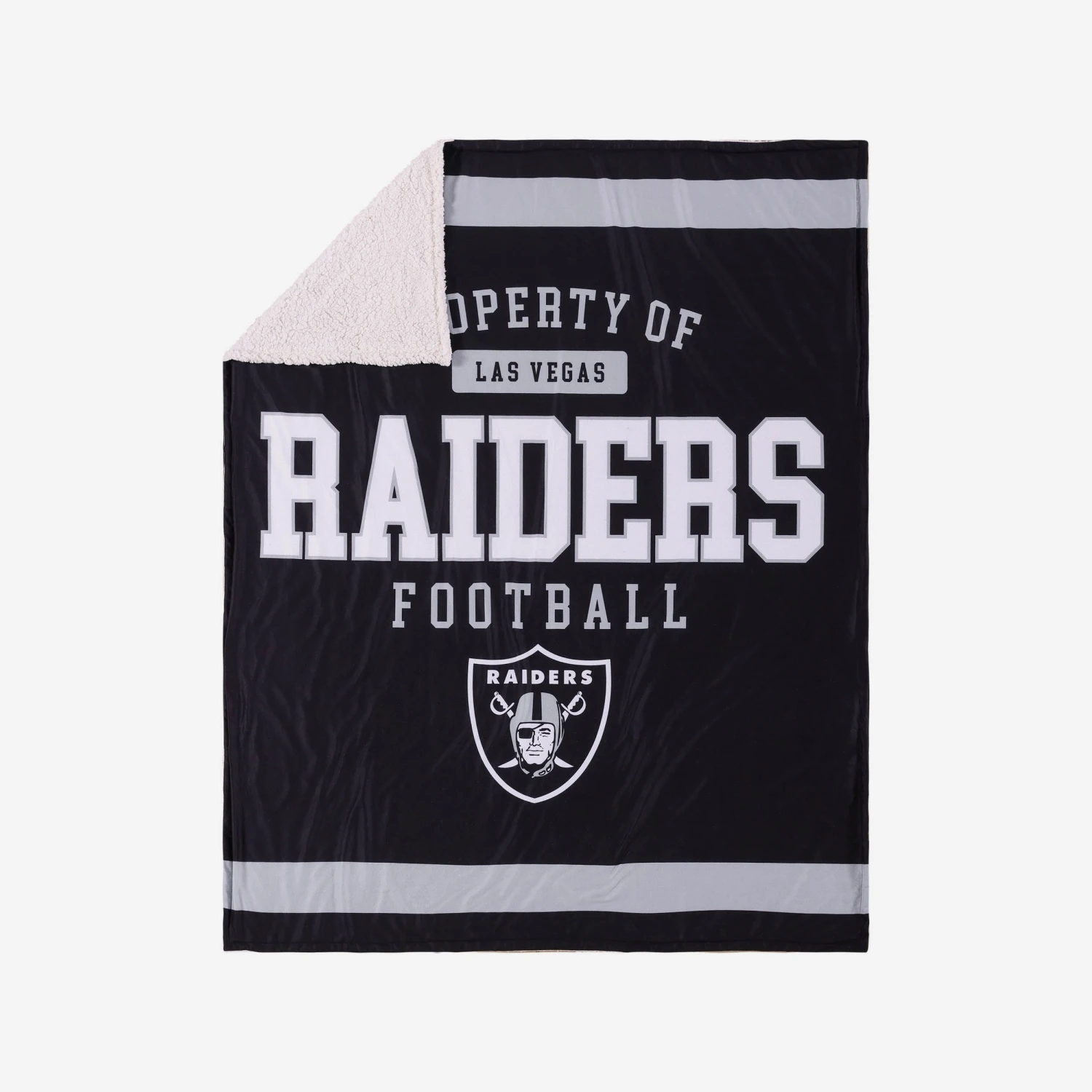 FOCO Las Vegas Raiders Team Property Sherpa Plush Throw Blanket 1 FOCO Las Vegas Raiders Team Property Sherpa Plush Throw Blanket
