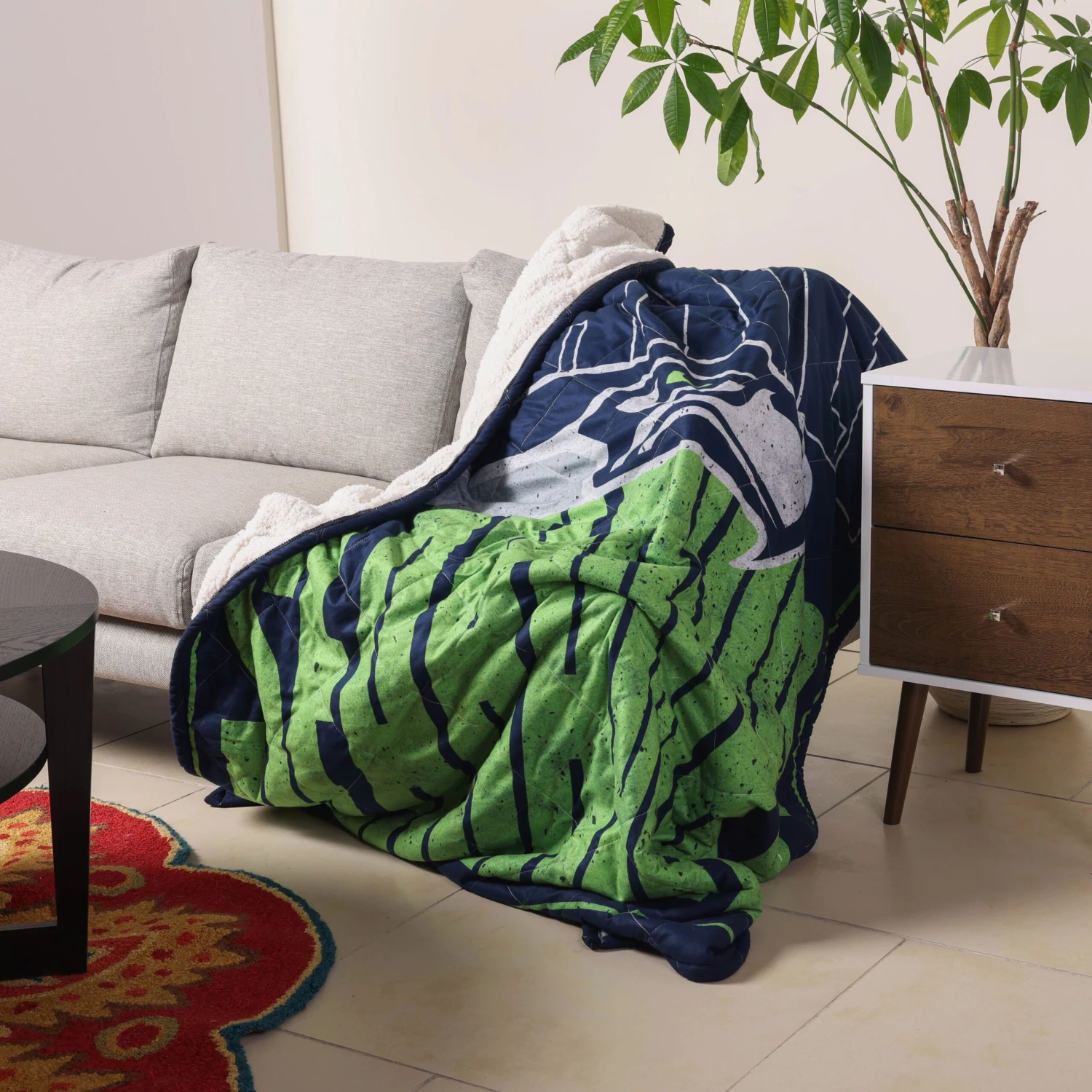 FOCO Seattle Seahawks Big Game Sherpa Lined Throw Blanket 2 FOCO Seattle Seahawks Big Game Sherpa Lined Throw Blanket - Image 2