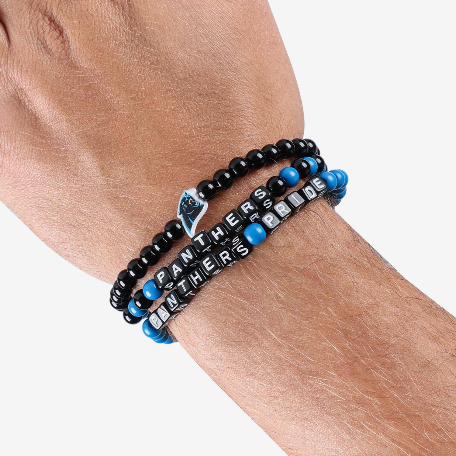 FOCO Carolina Panthers 3 Pack Beaded Friendship Bracelet 4 FOCO Carolina Panthers 3 Pack Beaded Friendship Bracelet - Image 4
