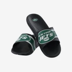 FOCO New York Jets Striped Big Logo Raised Slide -Fashion General Store FFSSNFSBL3DNJ g3