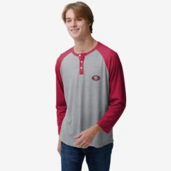 FOCO San Francisco 49ers Team Logo Gray Long Sleeve Henley