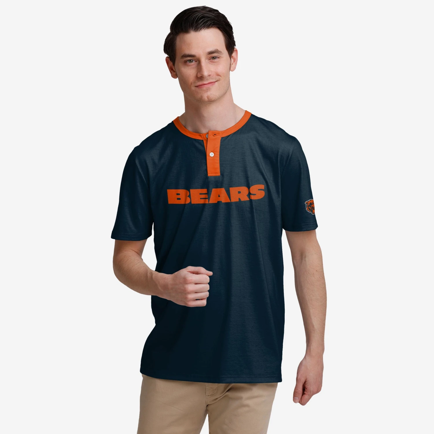 FOCO Chicago Bears Solid Wordmark Short Sleeve Henley 1 FOCO Chicago Bears Solid Wordmark Short Sleeve Henley