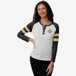 FOCO New Orleans Saints Womens Big Logo Long Sleeve Henley