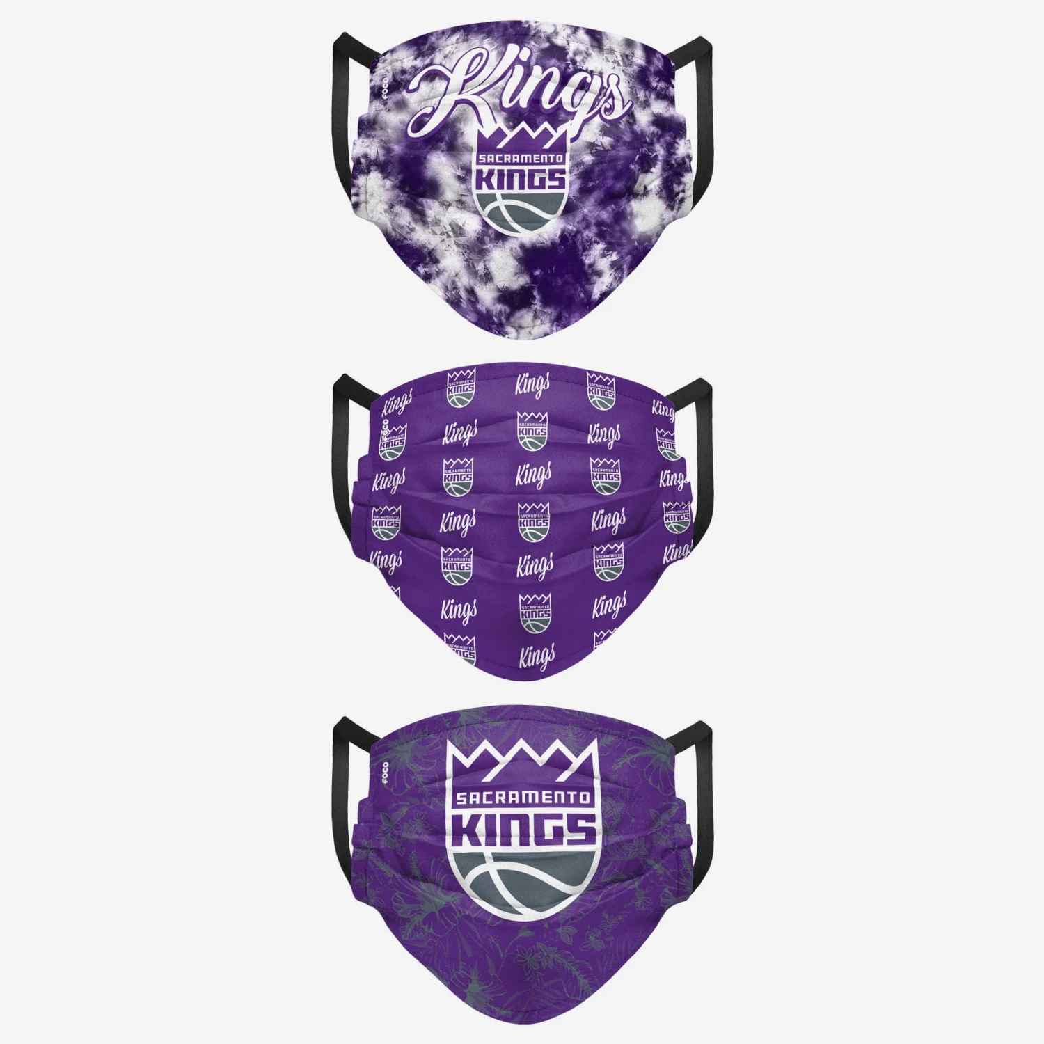 FOCO Sacramento Kings Womens Matchday 3 Pack Face Cover 2 FOCO Sacramento Kings Womens Matchday 3 Pack Face Cover - Image 2