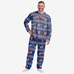 FOCO New York Mets Mens Ugly Pattern Family Holiday Pajamas