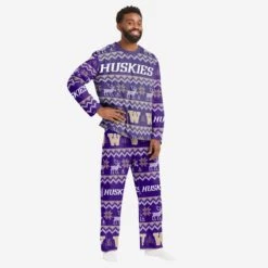 FOCO Washington Huskies Mens Ugly Pattern Family Holiday Pajamas