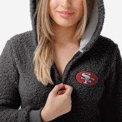 FOCO San Francisco 49ers Womens Sherpa One Piece Pajamas -Fashion General Store PJSETNFONESHSF g3