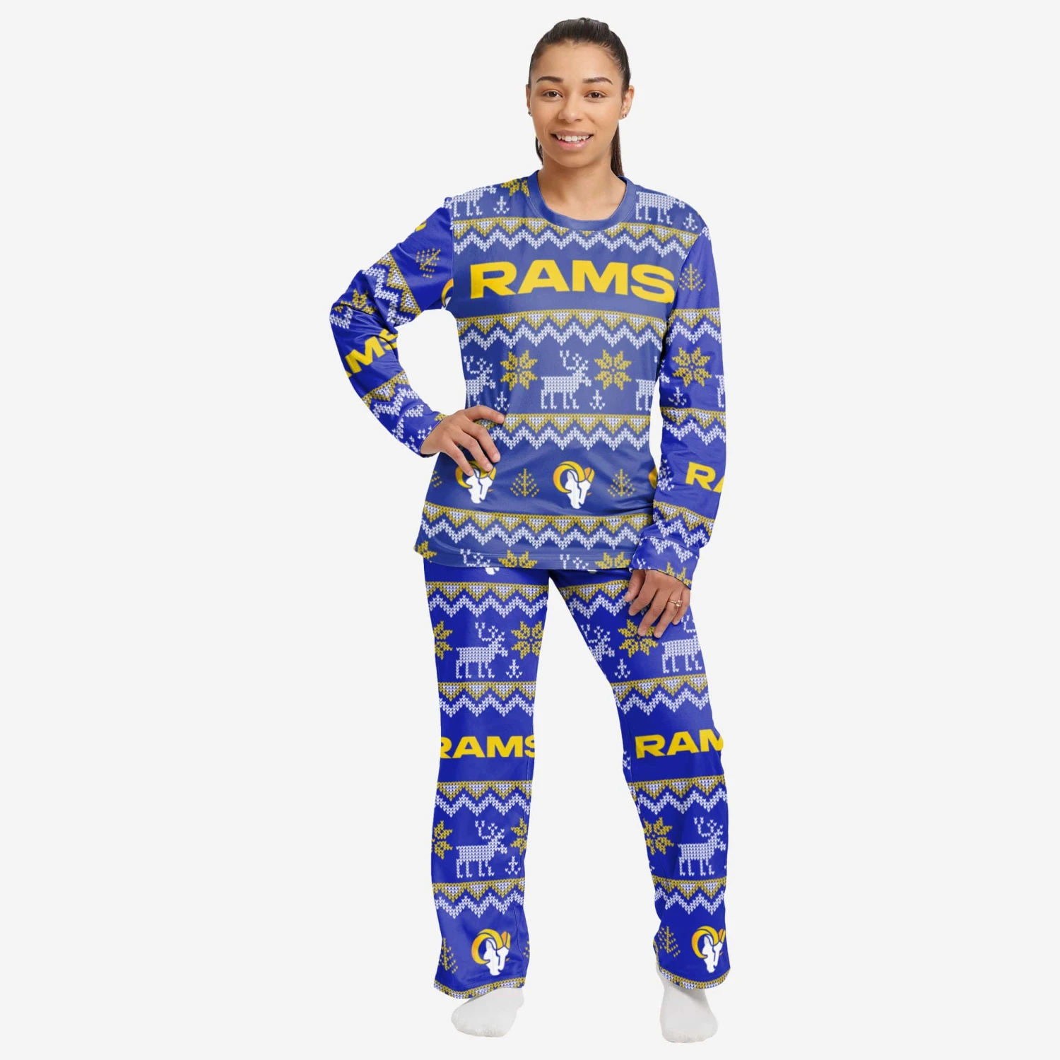 FOCO Los Angeles Rams Womens Ugly Pattern Family Holiday Pajamas 1 FOCO Los Angeles Rams Womens Ugly Pattern Family Holiday Pajamas