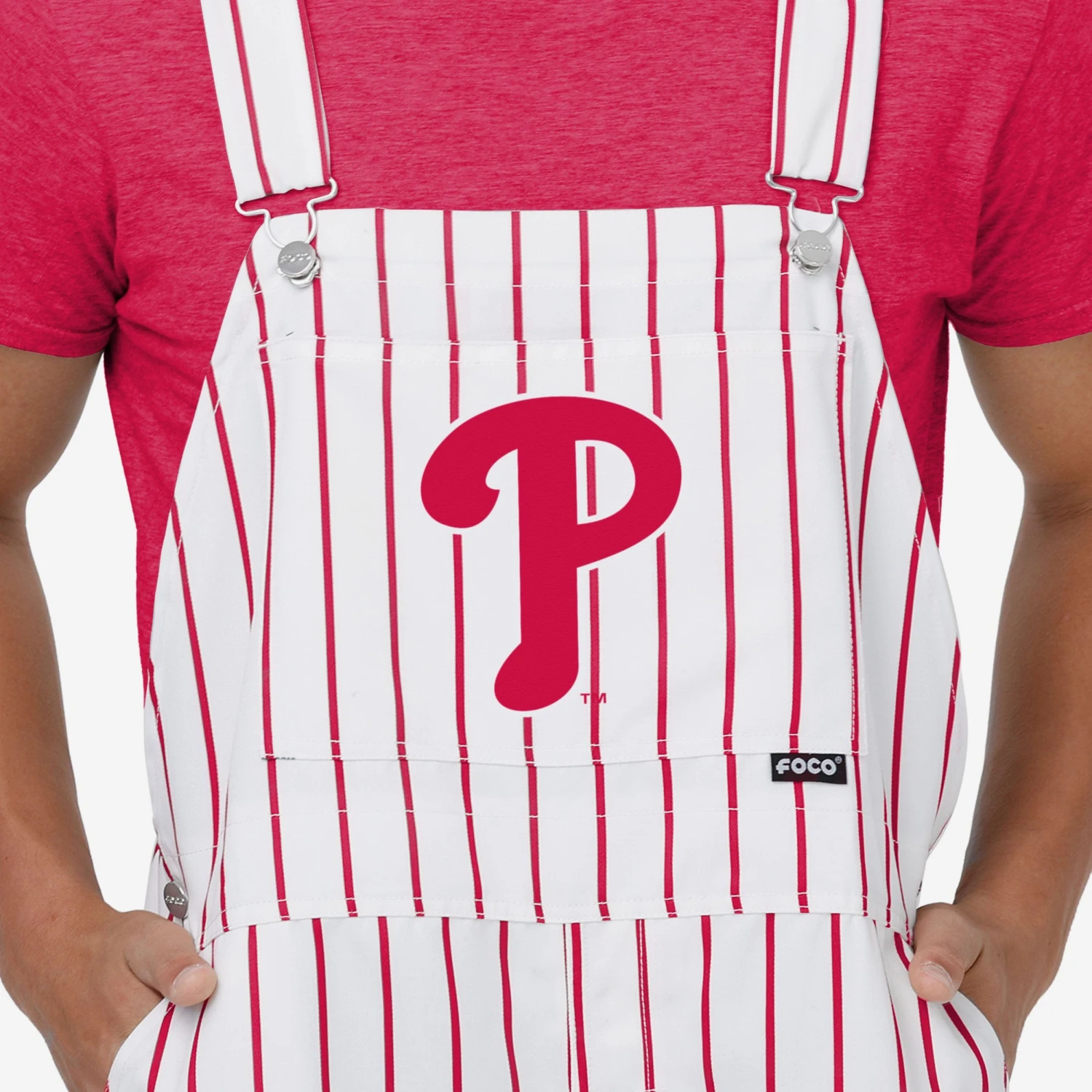 FOCO Philadelphia Phillies Mens Pinstripe Bib Overalls 4 FOCO Philadelphia Phillies Mens Pinstripe Bib Overalls - Image 4