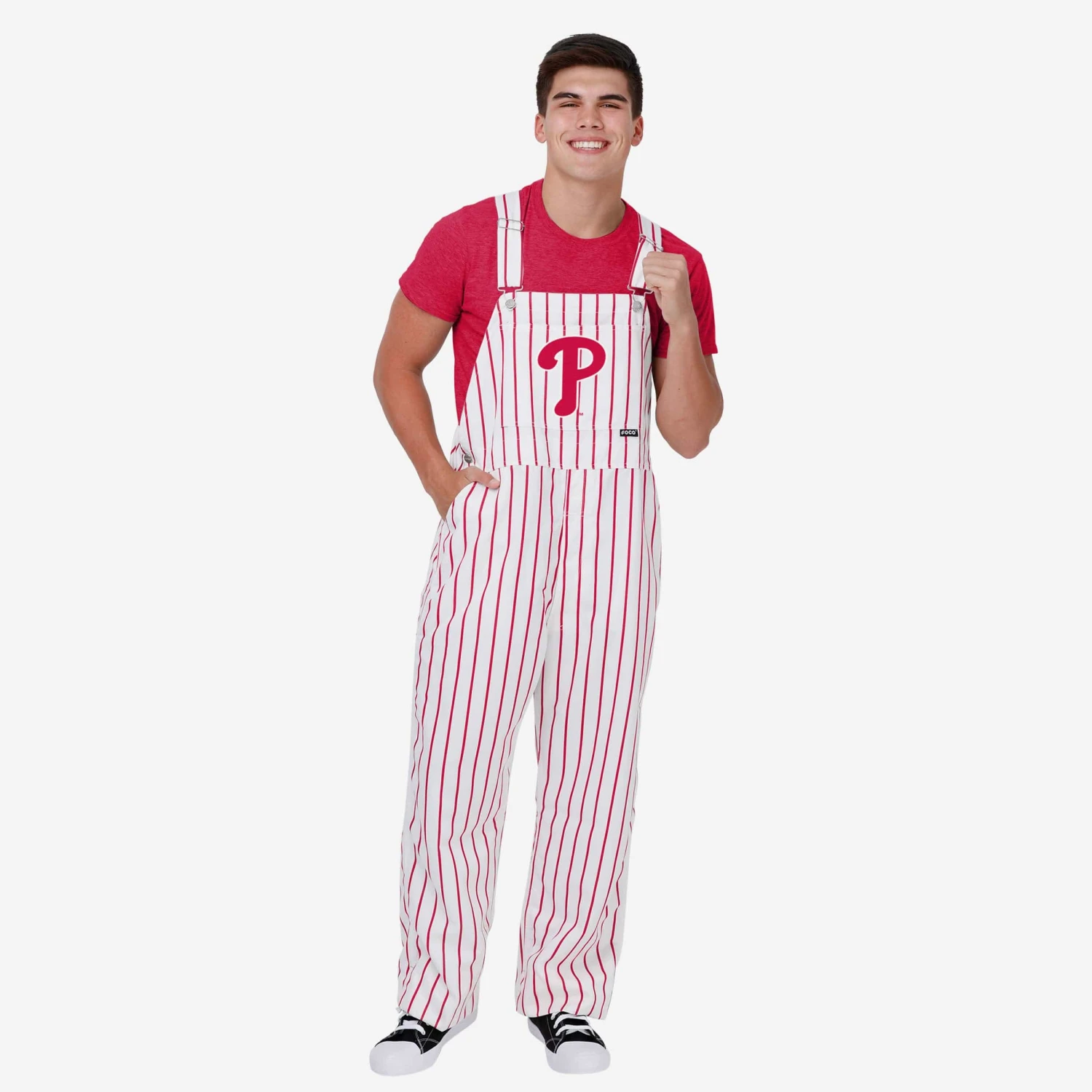FOCO Philadelphia Phillies Mens Pinstripe Bib Overalls 1 FOCO Philadelphia Phillies Mens Pinstripe Bib Overalls