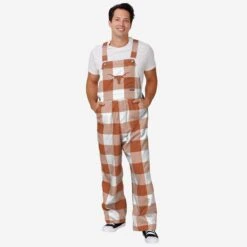 FOCO Texas Longhorns Mens Plaid Bib Overalls