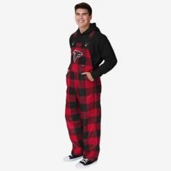 FOCO Atlanta Falcons Mens Plaid Bib Overalls