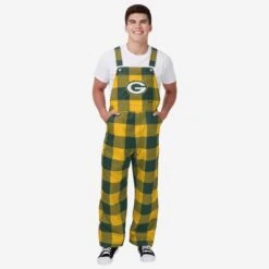 FOCO Green Bay Packers Mens Plaid Bib Overalls