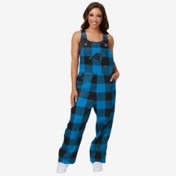 FOCO Carolina Panthers Womens Plaid Bib Overalls