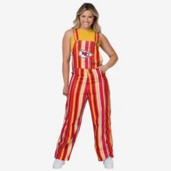 FOCO Kansas City Chiefs Womens Hyper Stripe Bib Overalls