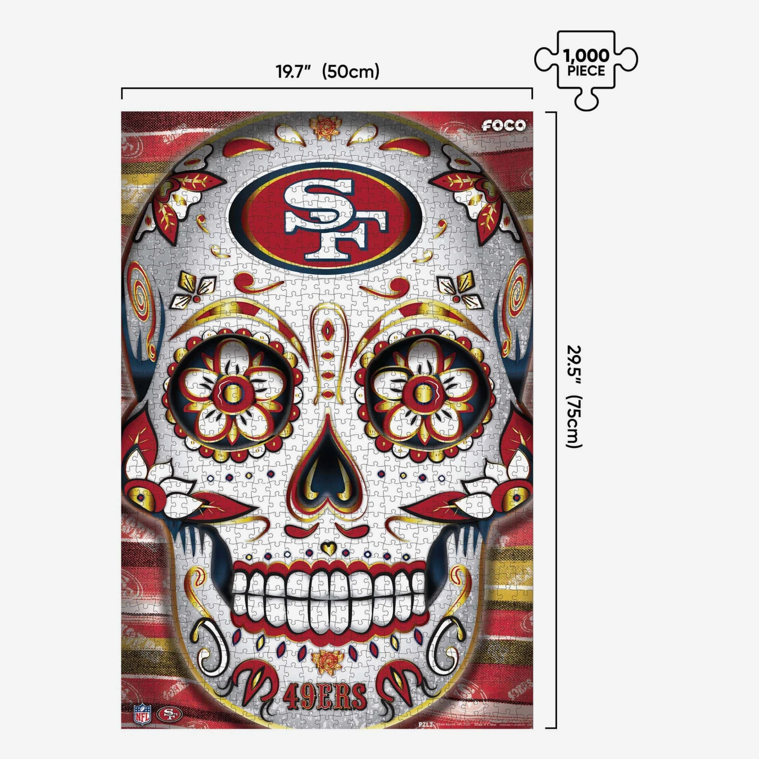FOCO San Francisco 49ers Sugar Skull 1000 Piece Jigsaw Puzzle PZLZ 2 FOCO San Francisco 49ers Sugar Skull 1000 Piece Jigsaw Puzzle PZLZ - Image 2