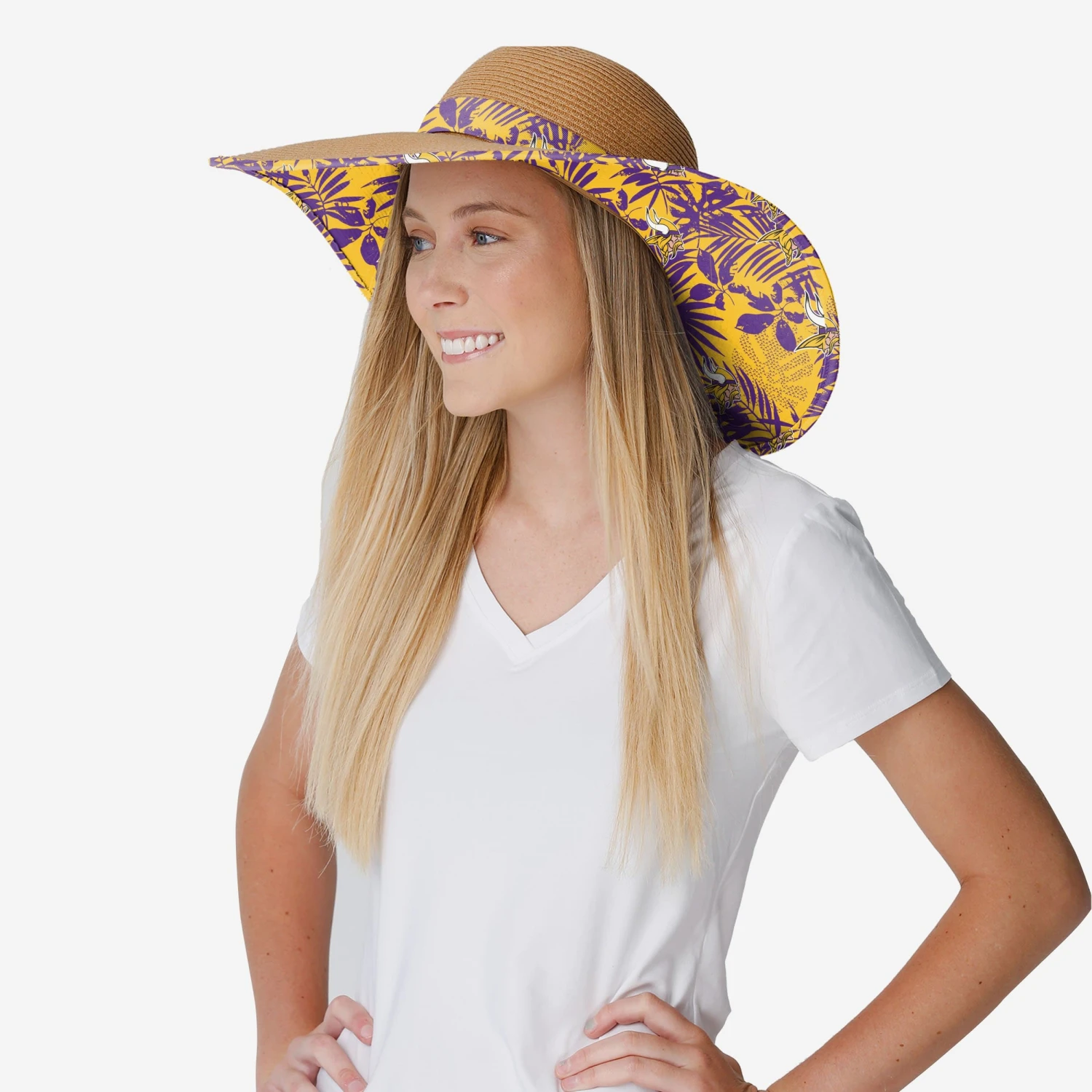 FOCO Minnesota Vikings Womens Floral Straw Hat 3 FOCO Minnesota Vikings Womens Floral Straw Hat - Image 3