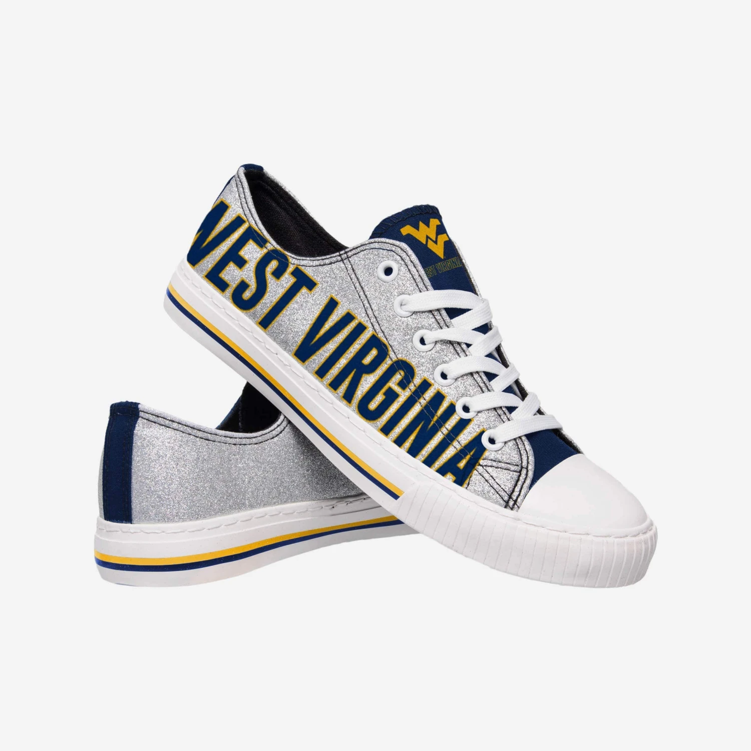 FOCO West Virginia Mountaineers Womens Glitter Low Top Canvas Shoe 3 FOCO West Virginia Mountaineers Womens Glitter Low Top Canvas Shoe - Image 3