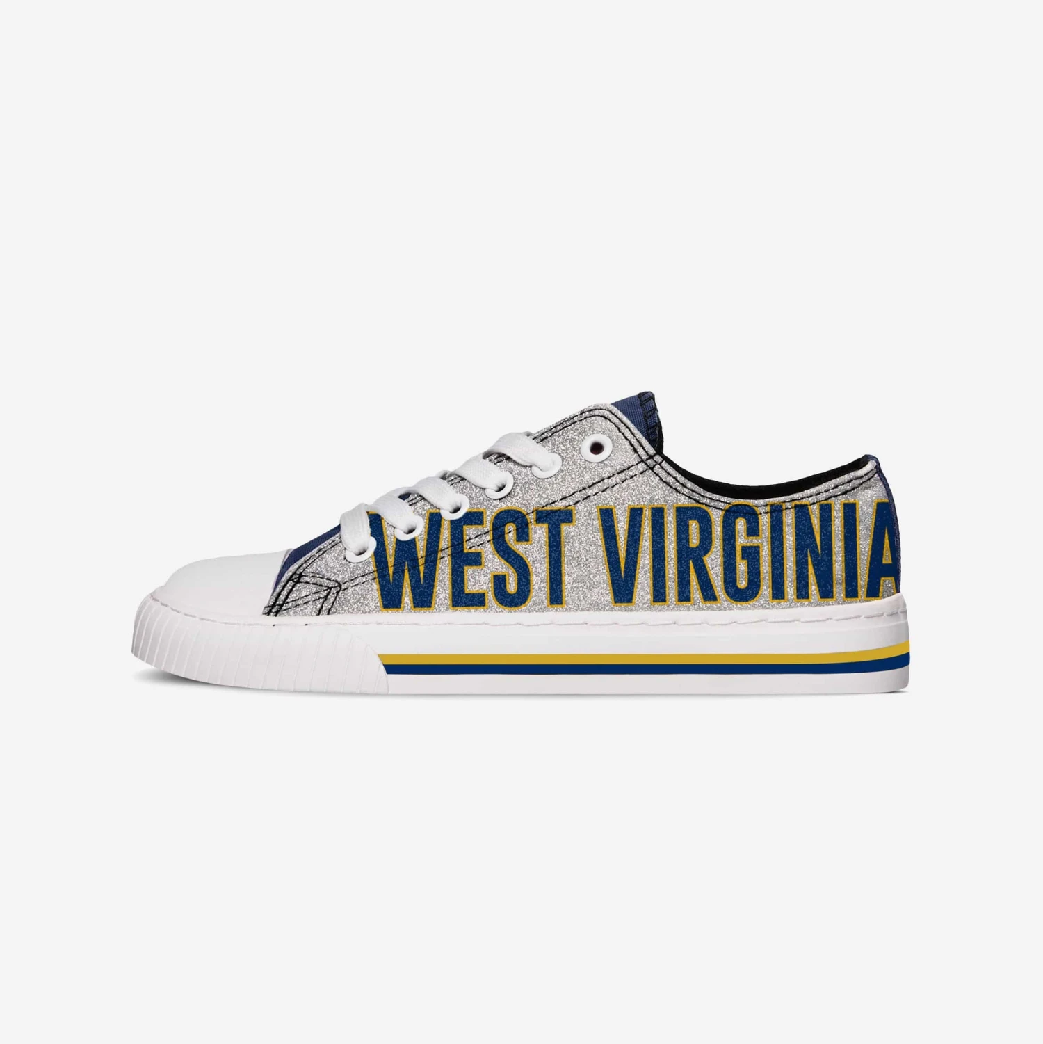 FOCO West Virginia Mountaineers Womens Glitter Low Top Canvas Shoe 1 FOCO West Virginia Mountaineers Womens Glitter Low Top Canvas Shoe