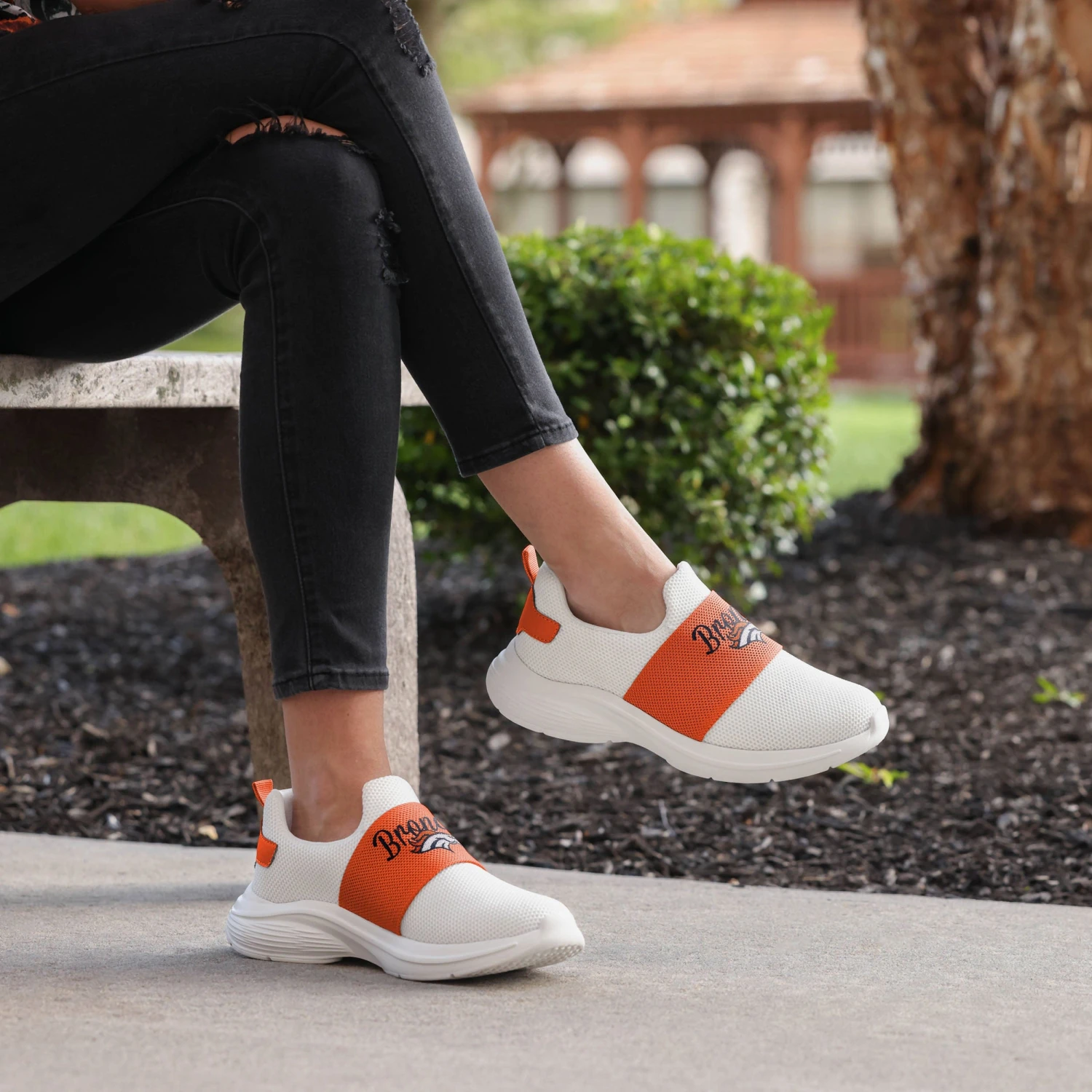 FOCO Denver Broncos Womens Script Wordmark White Slip On Sneakers 3 FOCO Denver Broncos Womens Script Wordmark White Slip On Sneakers - Image 3