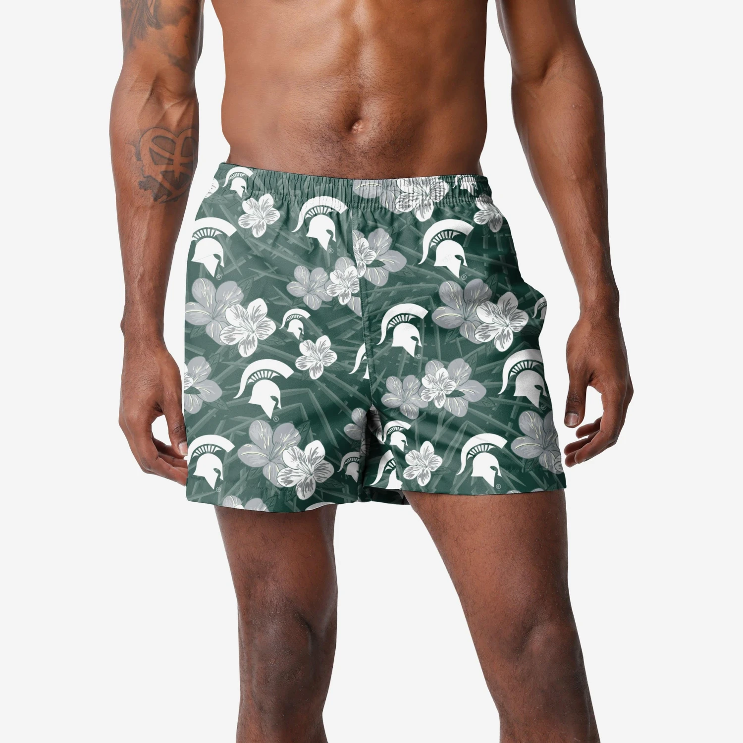 FOCO Michigan State Spartans Hibiscus Swimming Trunks 1 FOCO Michigan State Spartans Hibiscus Swimming Trunks