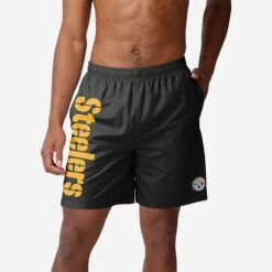 FOCO Pittsburgh Steelers Solid Wordmark Traditional Swimming Trunks