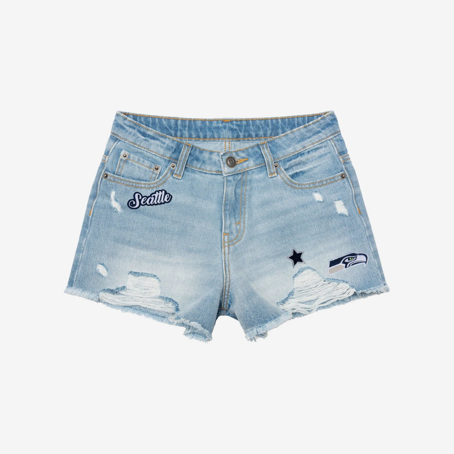 FOCO Seattle Seahawks Womens Team Logo Denim Shorts 3 FOCO Seattle Seahawks Womens Team Logo Denim Shorts - Image 3