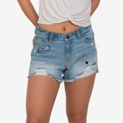 FOCO Seattle Seahawks Womens Team Logo Denim Shorts