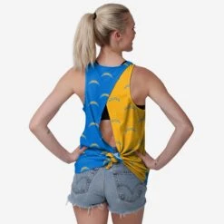 FOCO Los Angeles Chargers Womens Wordmark Mini Print Tie-Breaker Sleeveless Top