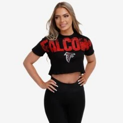 FOCO Atlanta Falcons Womens Distressed Wordmark Crop Top