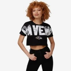 FOCO Baltimore Ravens Womens Distressed Wordmark Crop Top