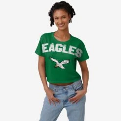 FOCO Philadelphia Eagles Kelly Green Womens Distressed Wordmark Crop Top