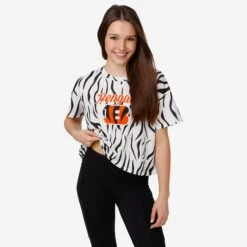 FOCO Cincinnati Bengals Womens White Stripe Crop Top