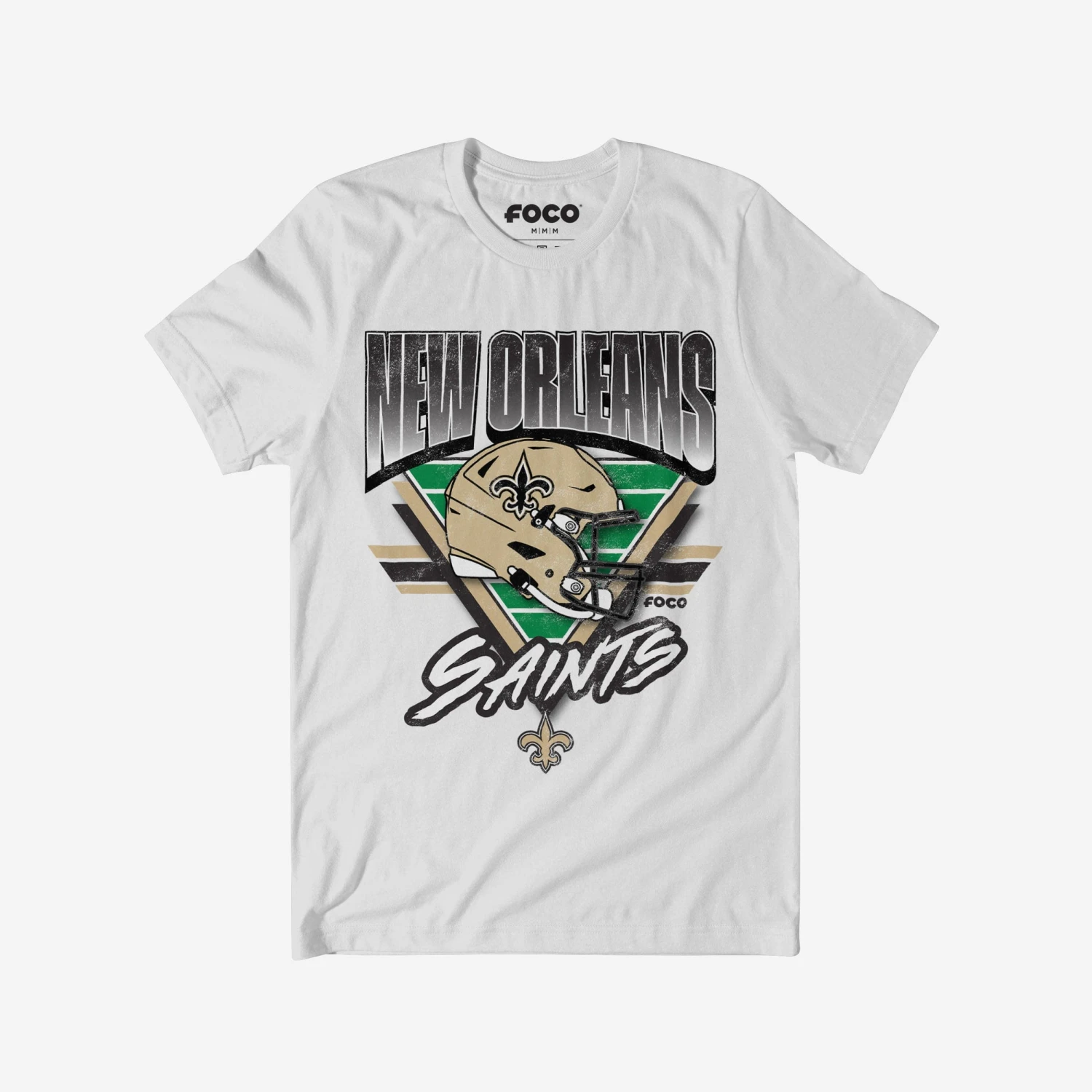 FOCO New Orleans Saints Triangle Vintage T-Shirt 1 FOCO New Orleans Saints Triangle Vintage T-Shirt
