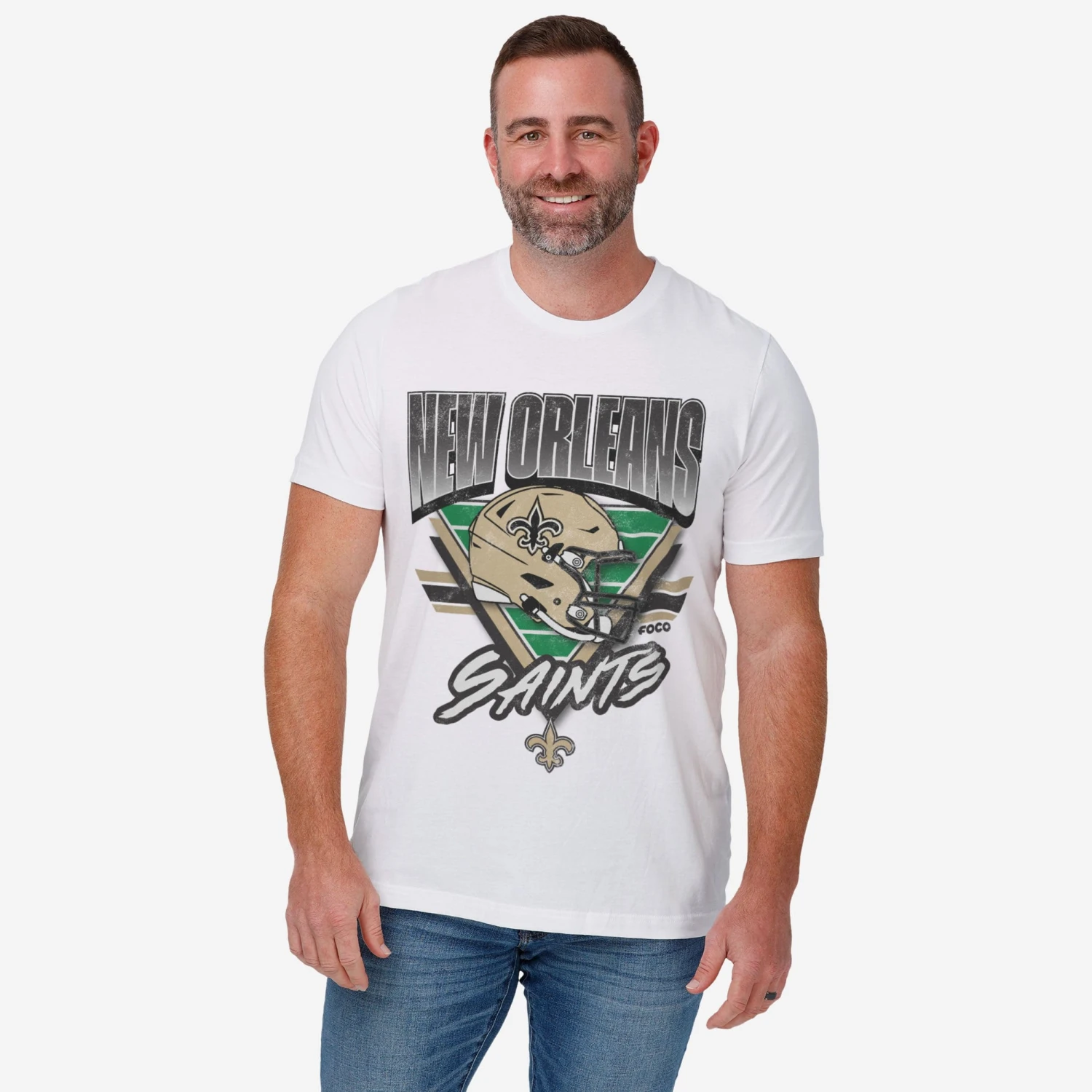 FOCO New Orleans Saints Triangle Vintage T-Shirt 2 FOCO New Orleans Saints Triangle Vintage T-Shirt - Image 2