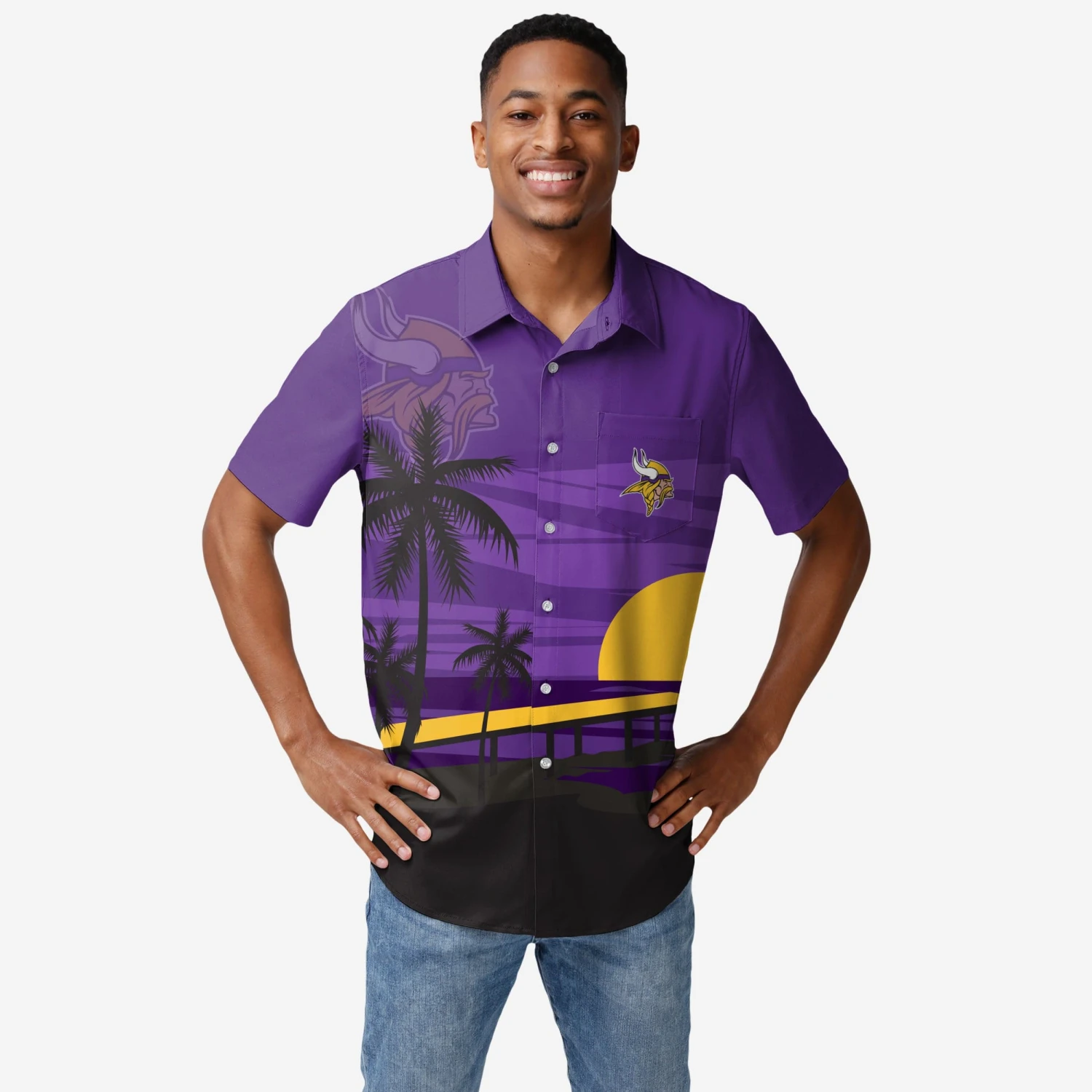 FOCO Minnesota Vikings Tropical Sunset Button Up Shirt 1 FOCO Minnesota Vikings Tropical Sunset Button Up Shirt