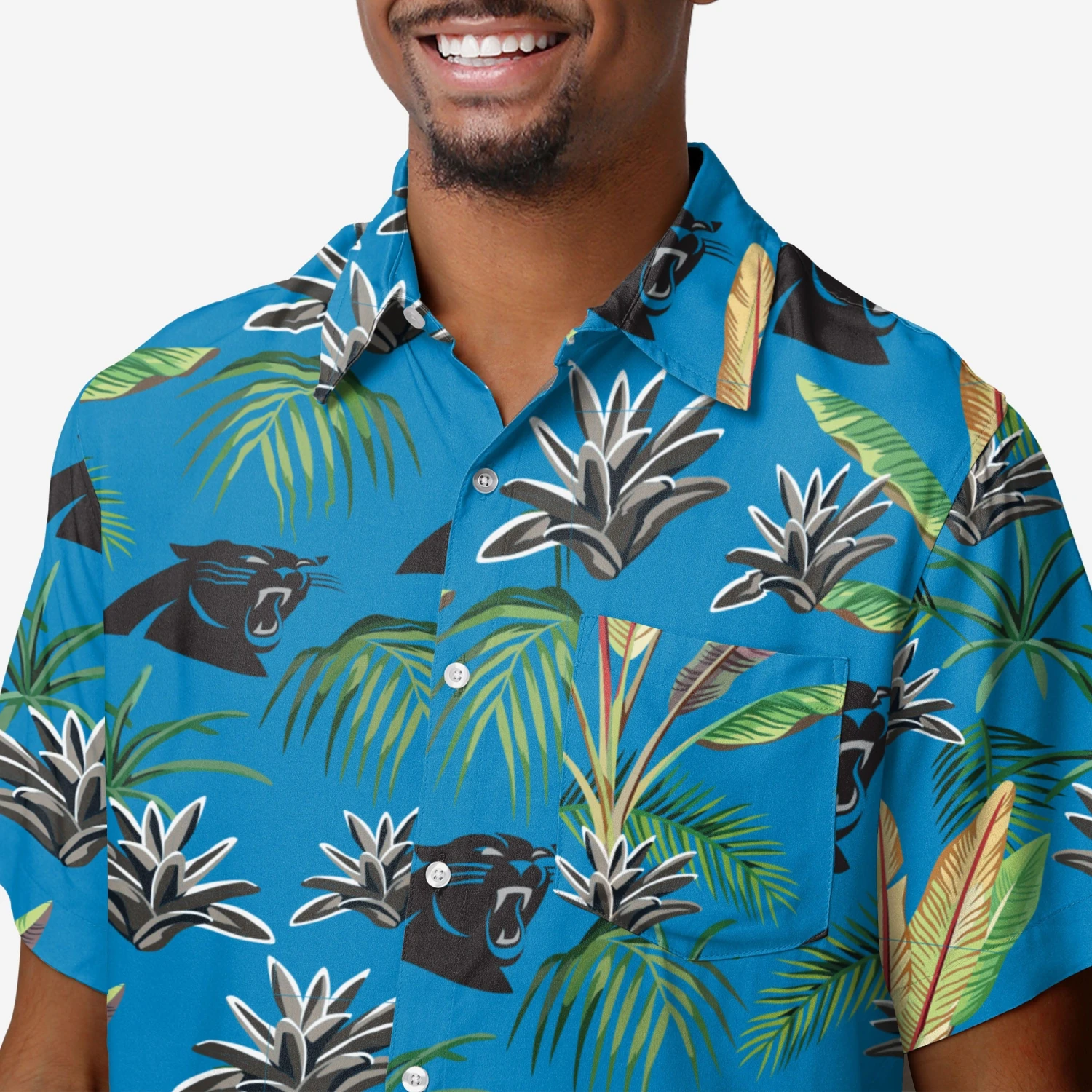 FOCO Carolina Panthers Victory Vacay Button Up Shirt 3 FOCO Carolina Panthers Victory Vacay Button Up Shirt - Image 3