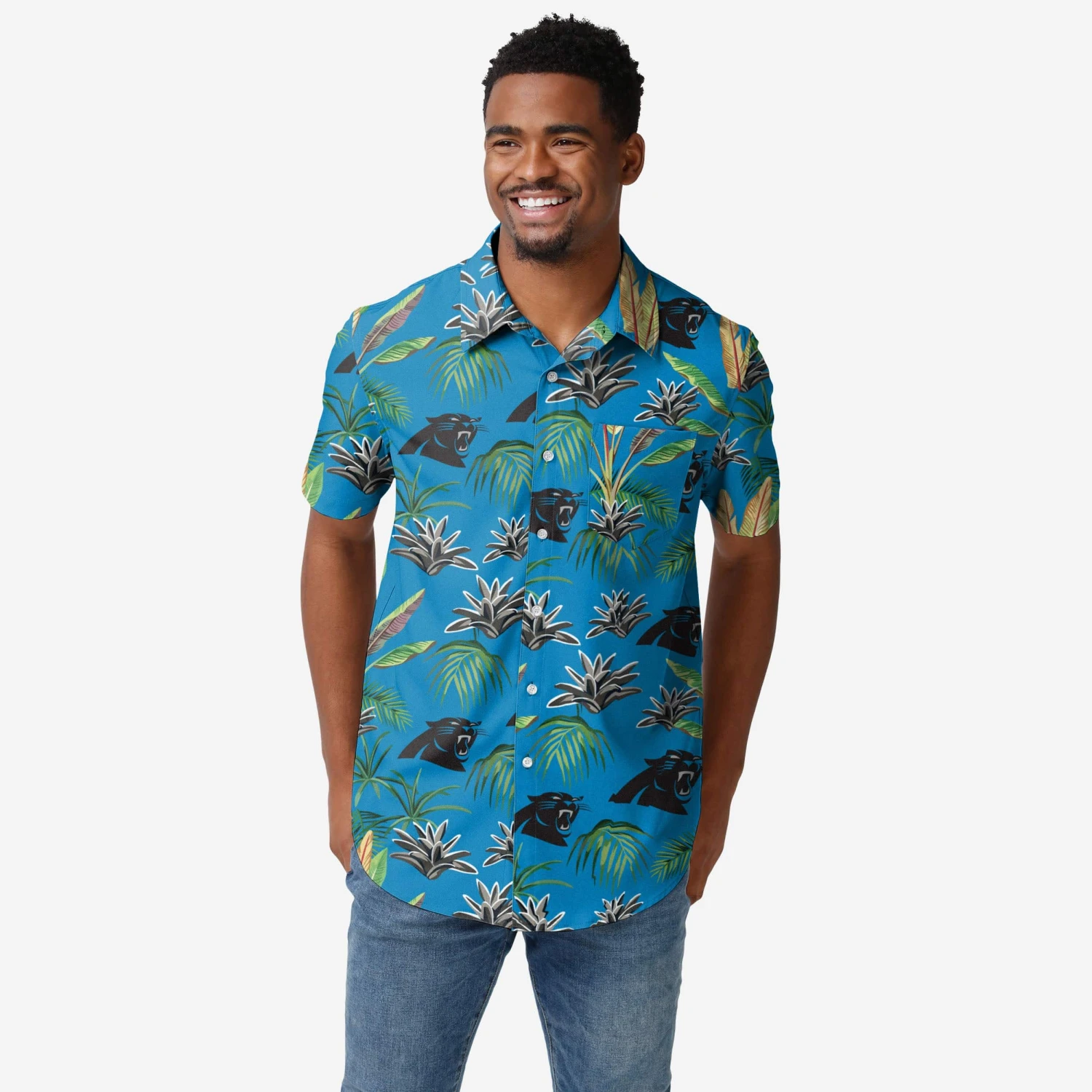 FOCO Carolina Panthers Victory Vacay Button Up Shirt 1 FOCO Carolina Panthers Victory Vacay Button Up Shirt