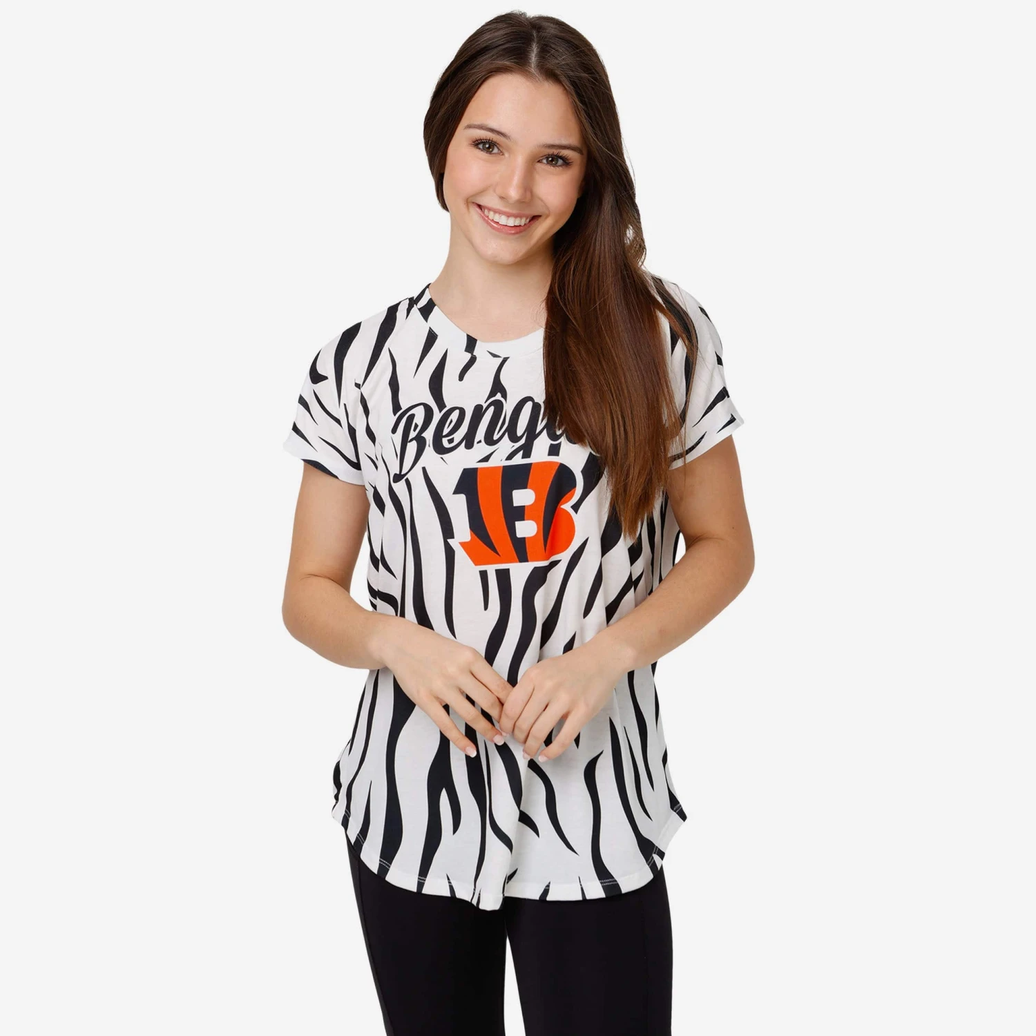 FOCO Cincinnati Bengals Womens White Stripe Wordmark Tunic 1 FOCO Cincinnati Bengals Womens White Stripe Wordmark Tunic